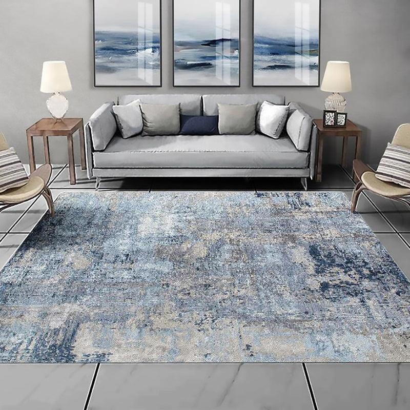 Funky Abstract Carpet Blue and Grey Simple Carpet Polyester Washable Non-Slip Back Carpet for the Living Room
