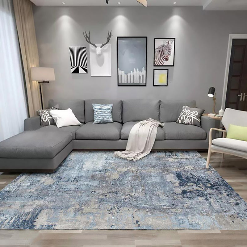 Funky Abstract Carpet Blue and Grey Simple Carpet Polyester Washable Non-Slip Back Carpet for the Living Room