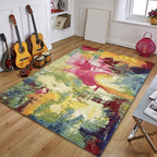 Green and Red Contemporary Carpet Polyester Oil Painting Print Carpet Washable Non-Slip Back Carpet for Living Room