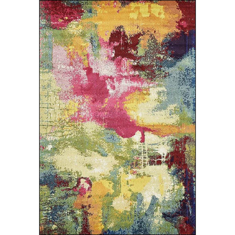Green and Red Contemporary Carpet Polyester Oil Painting Print Carpet Washable Non-Slip Back Carpet for Living Room