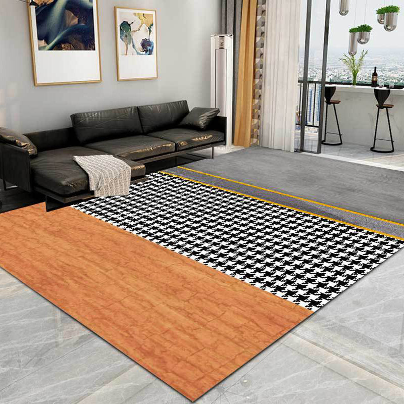 Modern Living Room Rug Multicolored Color Block Dog Fence Pattern Rug Polyester Machine Washable Rug