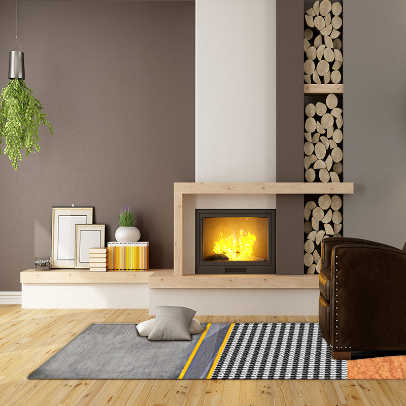 Modern Living Room Rug Multicolored Color Block Dog Fence Pattern Rug Polyester Machine Washable Rug