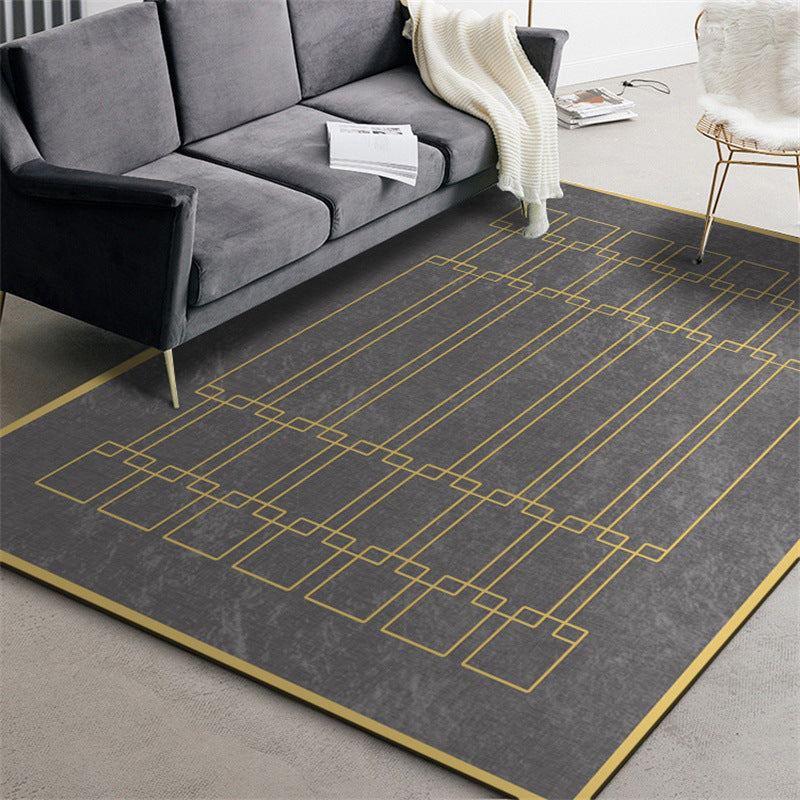 Modern living room rug in gray geometric rectangular printed rug polyester washable non-slip backing rug for the area