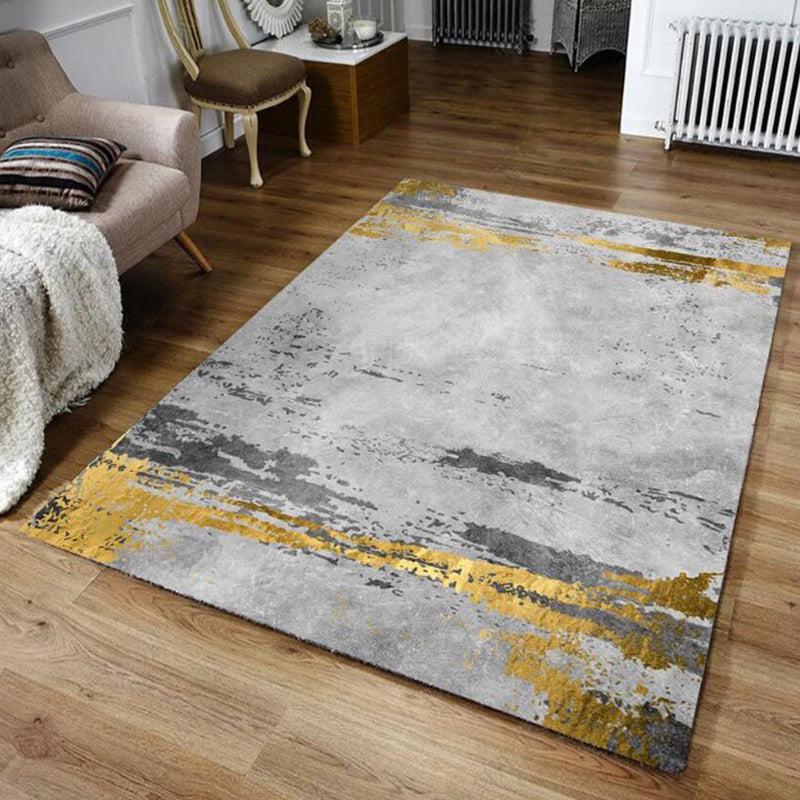 Casual Abstract Carpet Gray and Gold Polyester Carpet Washable Non-Slip Back Carpet for Bedroom