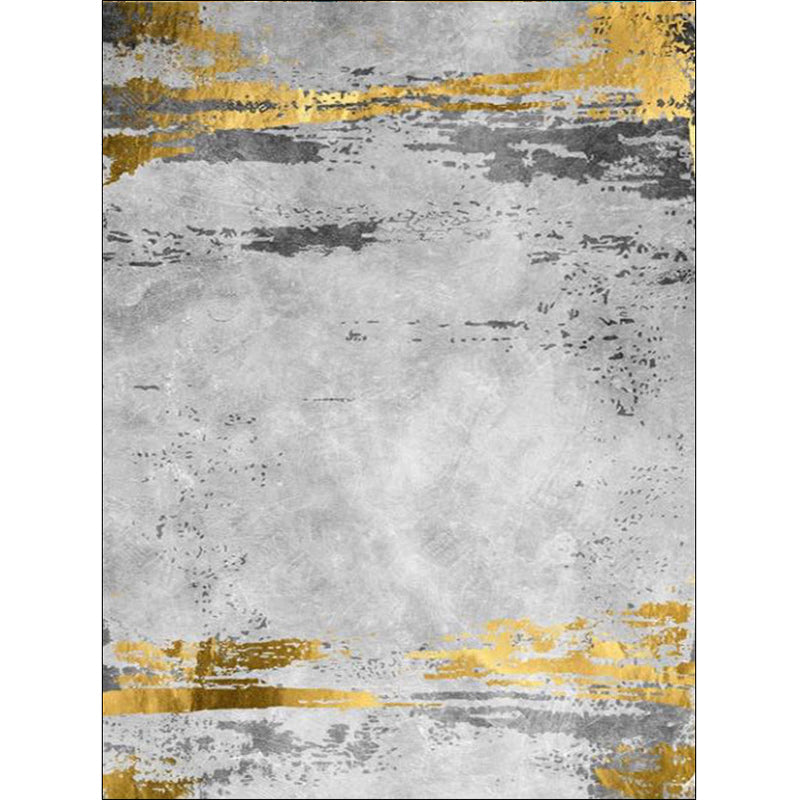 Casual Abstract Carpet Gray and Gold Polyester Carpet Washable Non-Slip Back Carpet for Bedroom