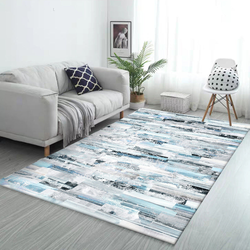 Creative Brush Stroke Pattern Rug White and Blue Leisure Rug Polyester Washable Non-Slip Back Rug for Living Room