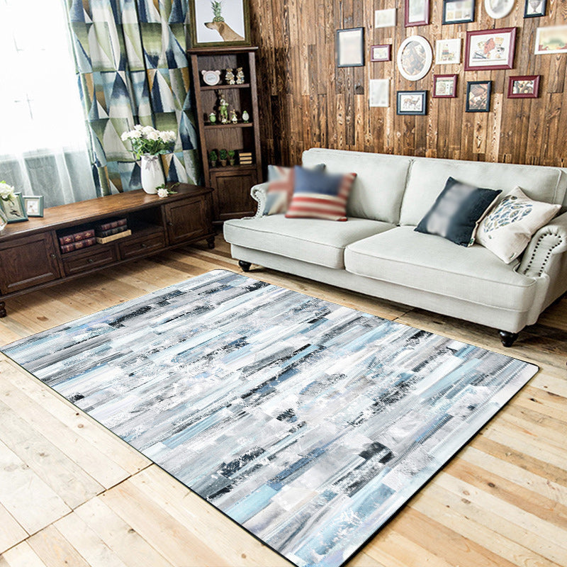Creative Brush Stroke Pattern Rug White and Blue Leisure Rug Polyester Washable Non-Slip Back Rug for Living Room