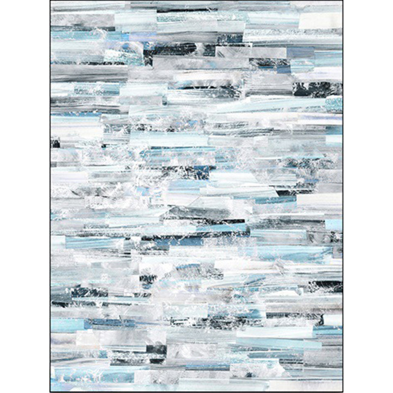 Creative Brush Stroke Pattern Rug White and Blue Leisure Rug Polyester Washable Non-Slip Back Rug for Living Room
