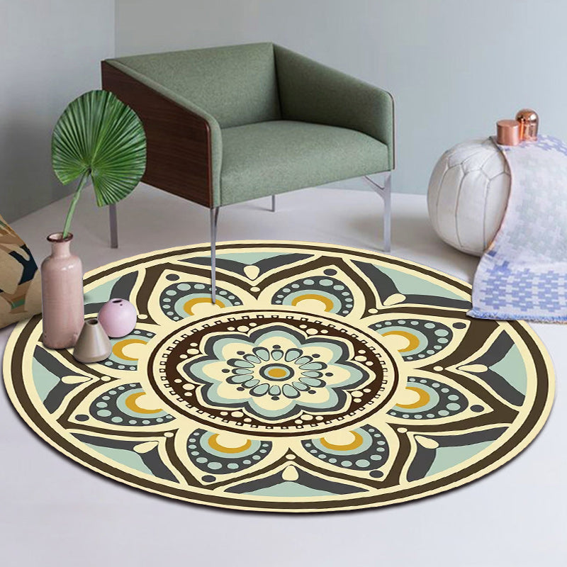 Unique flower pattern carpet green and yellow Mediterranean carpet flannel non-slip bottom washable carpet for living room