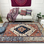 Moroccan Living Room Rug in Brown Medallion Floral Pattern Carpet Polyester Non-Slip Stain-Resistant Area Rug
