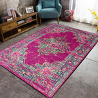 Purple Bedroom Rug Moroccan Medallion Floral Pattern Rug Polyester Washable Non-Slip Back Rug