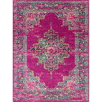 Purple Bedroom Rug Moroccan Medallion Floral Pattern Rug Polyester Washable Non-Slip Back Rug