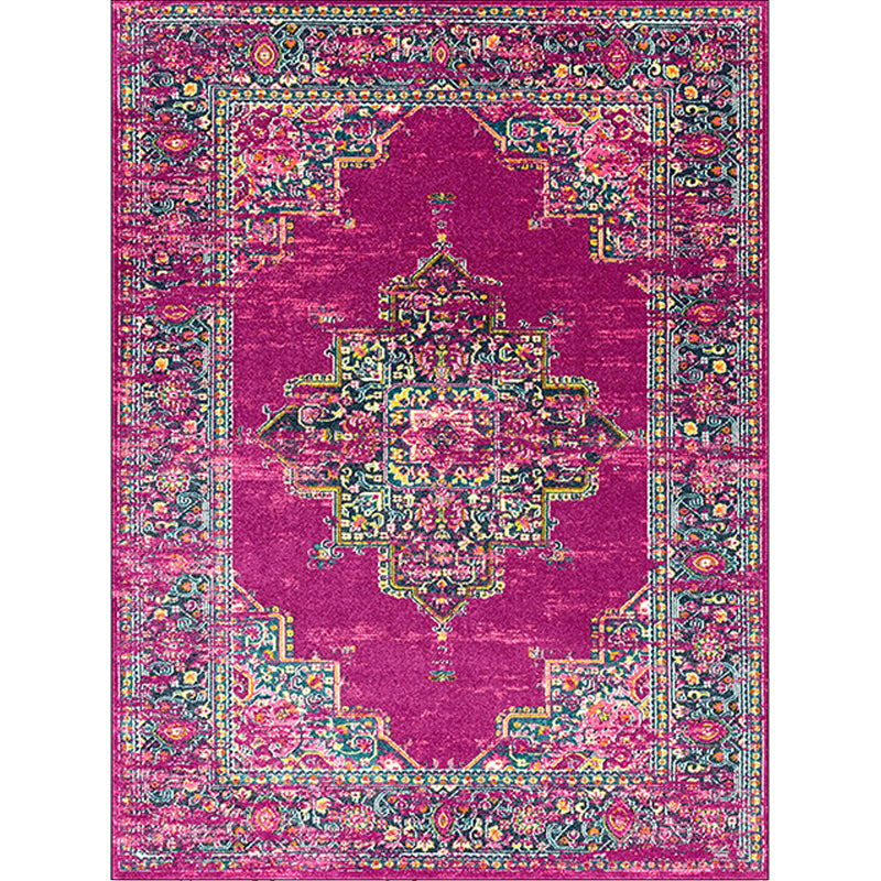 Purple Bedroom Rug Moroccan Medallion Floral Pattern Rug Polyester Washable Non-Slip Back Rug