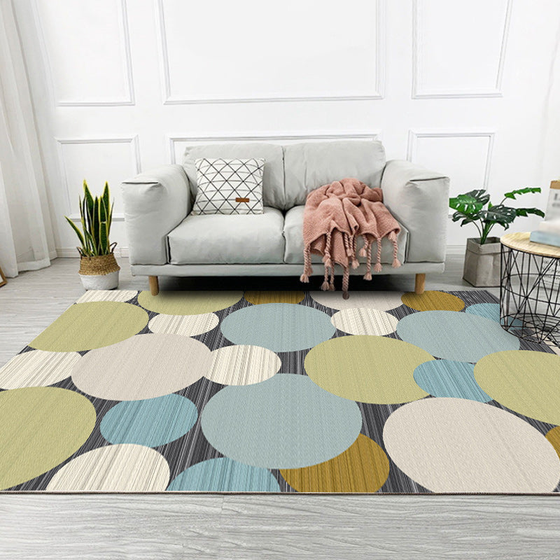 Gray and Yellow Nordic Rug Polyester Circles Pattern Rug Washable Non-Slip Back Rug for Living Room