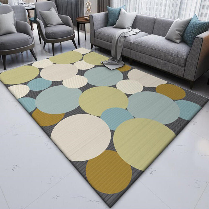 Gray and Yellow Nordic Rug Polyester Circles Pattern Rug Washable Non-Slip Back Rug for Living Room