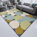Gray and Yellow Nordic Rug Polyester Circles Pattern Rug Washable Non-Slip Back Rug for Living Room