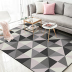 Simple Checked Pattern Rug Gray Polyester Rug Machine Washable Non-Slip Back Rug for Bedroom