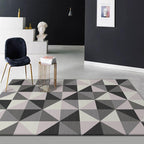 Simple Checked Pattern Rug Gray Polyester Rug Machine Washable Non-Slip Back Rug for Bedroom