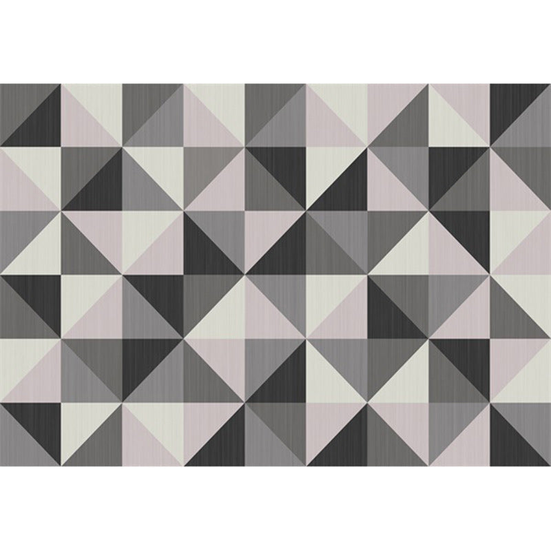 Simple Checked Pattern Rug Gray Polyester Rug Machine Washable Non-Slip Back Rug for Bedroom