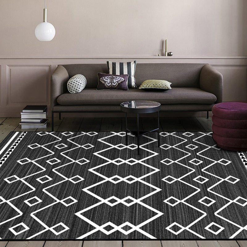 Modern geometric rug dark gray polyester rug machine washable non-slip backing rug for the bedroom