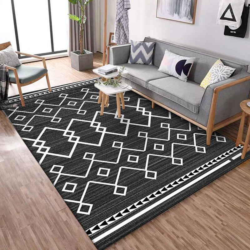 Modern geometric rug dark gray polyester rug machine washable non-slip backing rug for the bedroom