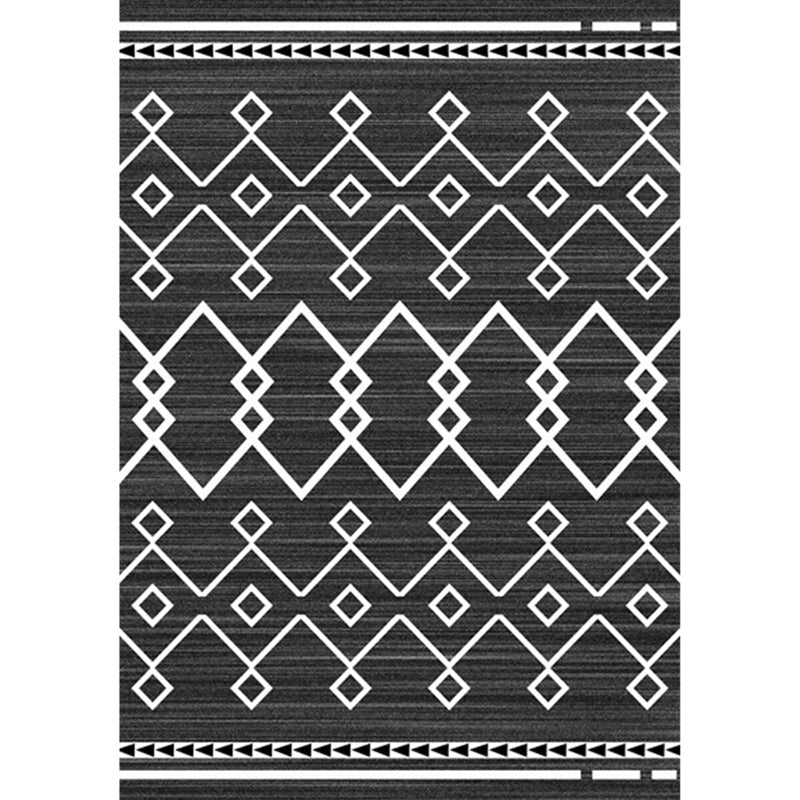 Modern geometric rug dark gray polyester rug machine washable non-slip backing rug for the bedroom