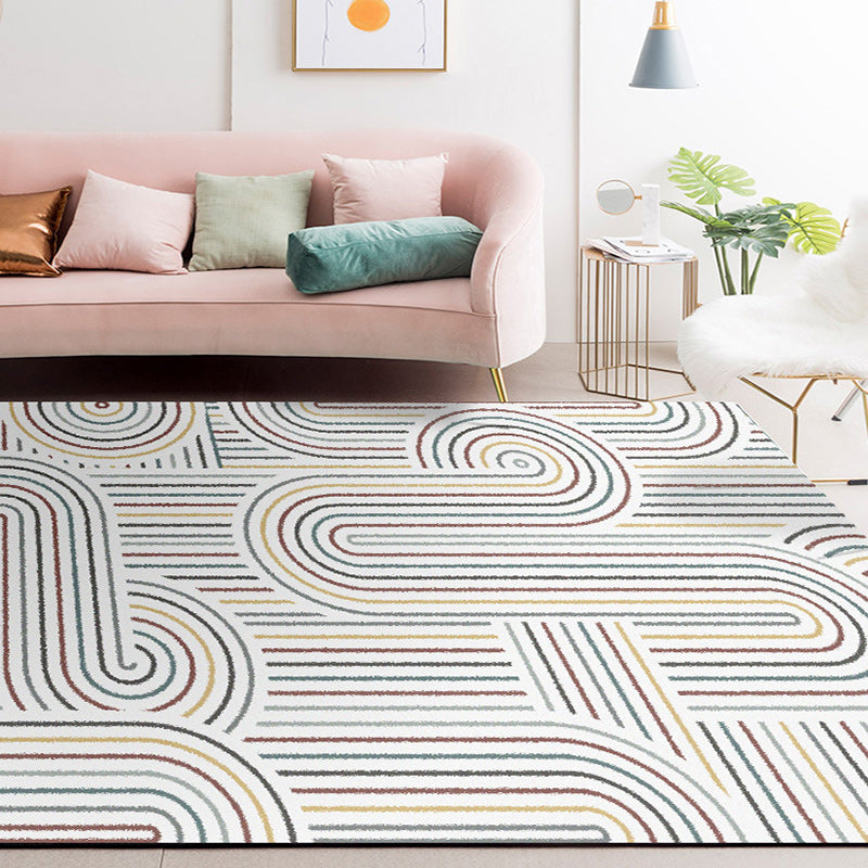 Light gray modern carpet polyester striped pattern washable non-slip backing carpet for living room