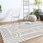 Light gray modern carpet polyester striped pattern washable non-slip backing carpet for living room
