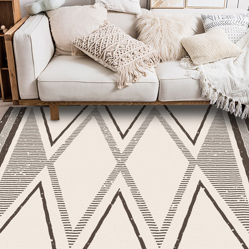 Beige Nordic Rug Polyester Striped Geometric Pattern Rug Washable Non-Slip Mat Rug for Living Room