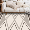 Beige Nordic Rug Polyester Striped Geometric Pattern Rug Washable Non-Slip Mat Rug for Living Room