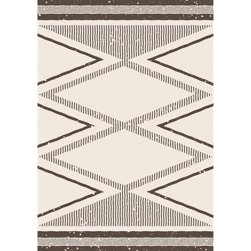 Beige Nordic Rug Polyester Striped Geometric Pattern Rug Washable Non-Slip Mat Rug for Living Room