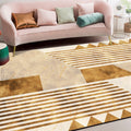 Stylish striped geometric pattern rug Golden casual rug Polyester washable non-slip backing rug for the living room