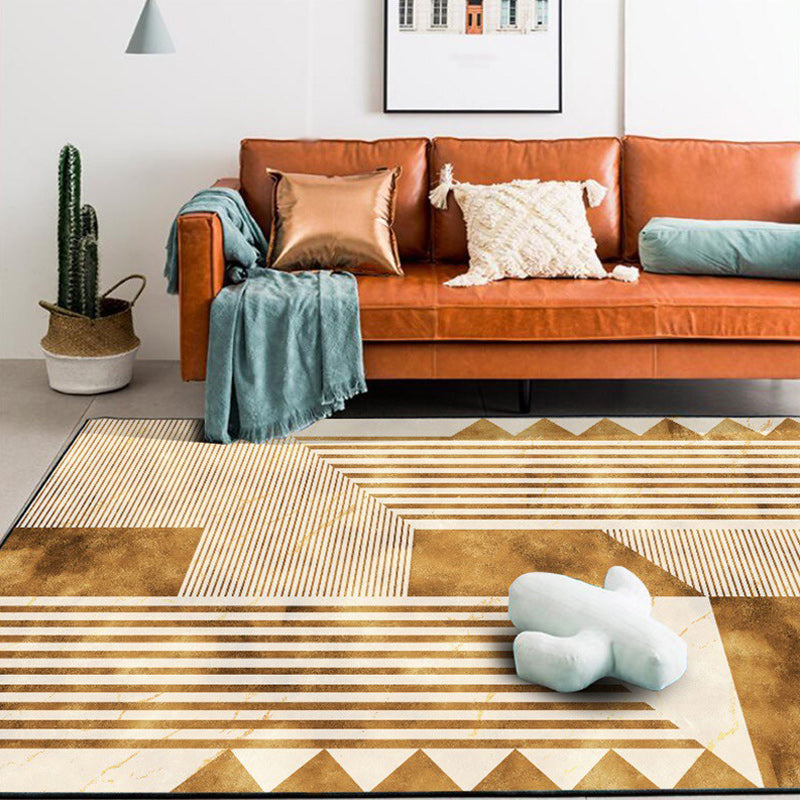 Stylish striped geometric pattern rug Golden casual rug Polyester washable non-slip backing rug for the living room