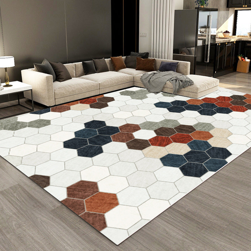 New arrival color block geometric pattern rug gray multicolor polyester rug machine washable non-slip rug for the bedroom