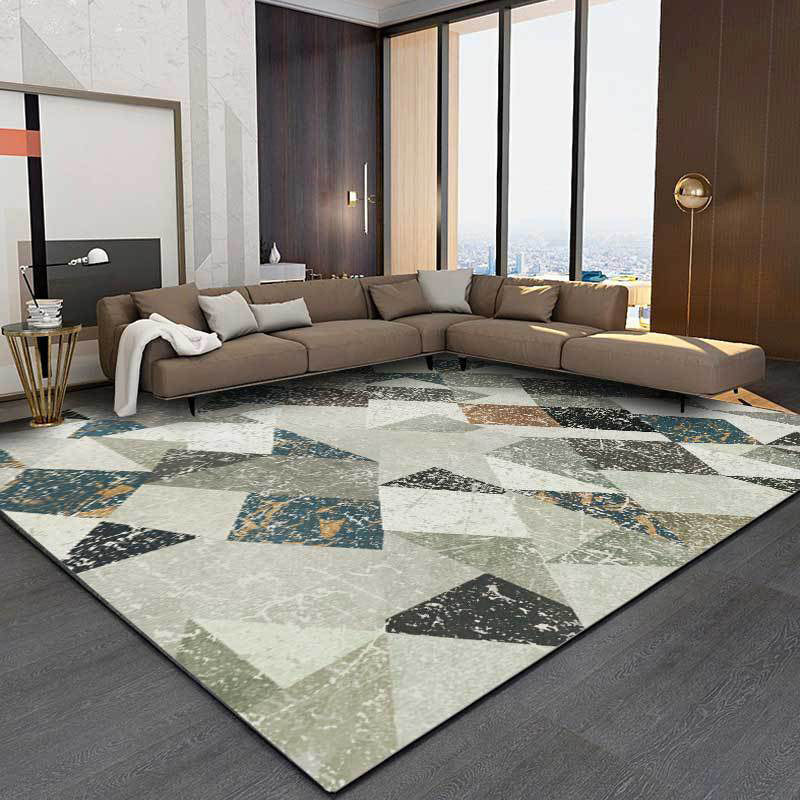 Modern geometric rug gray polyester rug machine washable non-slip backing rug for the bedroom