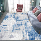 Blue Bedroom Rug Modern Abstract Cement Pattern Area Rug Polyester Washable Rug