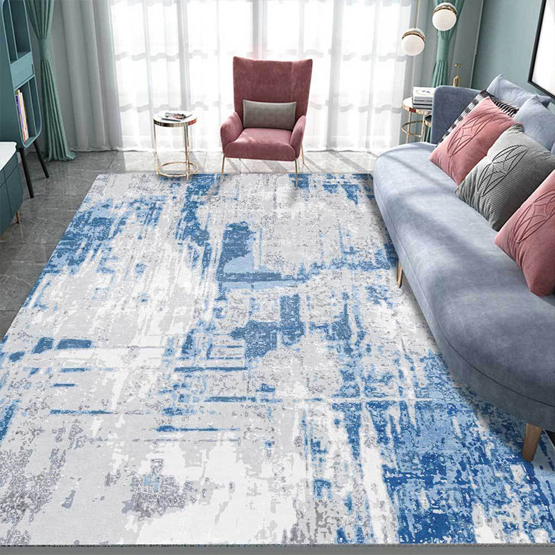 Blue Bedroom Rug Modern Abstract Cement Pattern Area Rug Polyester Washable Rug
