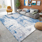 Blue Bedroom Rug Modern Abstract Cement Pattern Area Rug Polyester Washable Rug