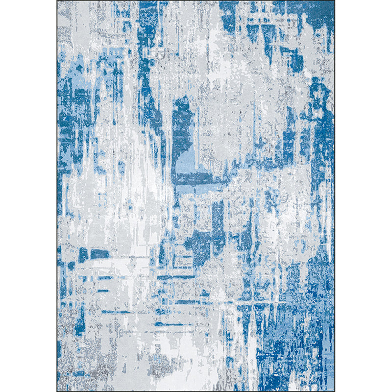 Blue Bedroom Rug Modern Abstract Cement Pattern Area Rug Polyester Washable Rug