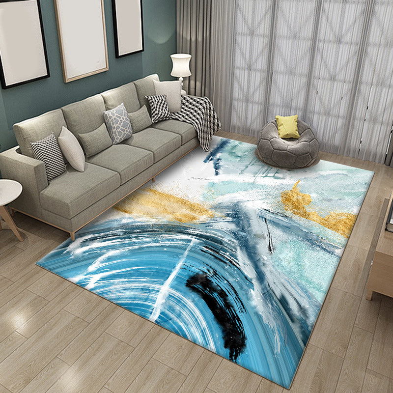 Blue simple carpet polyester abstract rug non-slip back washable rug for the living room
