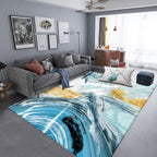 Blue simple carpet polyester abstract rug non-slip back washable rug for the living room
