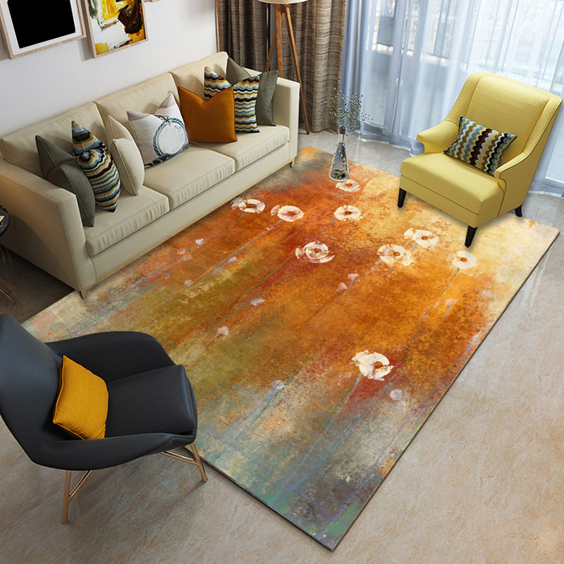 Orange contemporary carpet polyester abstract ombre carpet with flowers washable carpet for the bedroom
