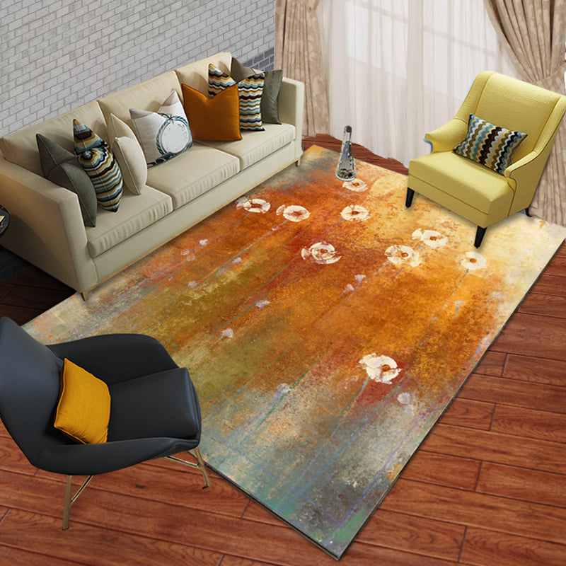 Orange contemporary carpet polyester abstract ombre carpet with flowers washable carpet for the bedroom