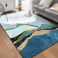 Blue and gold contemporary carpet polyester mountain bird pattern carpet washable non-slip underlay carpet for the living room
