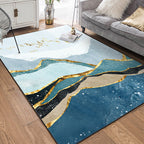 Blue and gold contemporary carpet polyester mountain bird pattern carpet washable non-slip underlay carpet for the living room