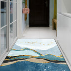 Blue and gold contemporary carpet polyester mountain bird pattern carpet washable non-slip underlay carpet for the living room