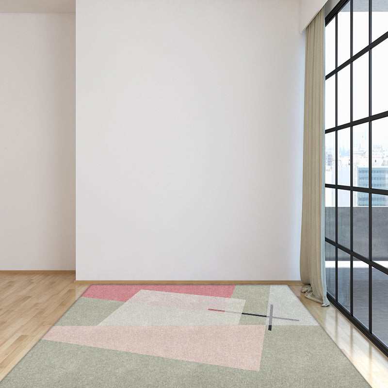 Modern living room rug Multicolor color block print rug Polyester washable non-slip backing rug