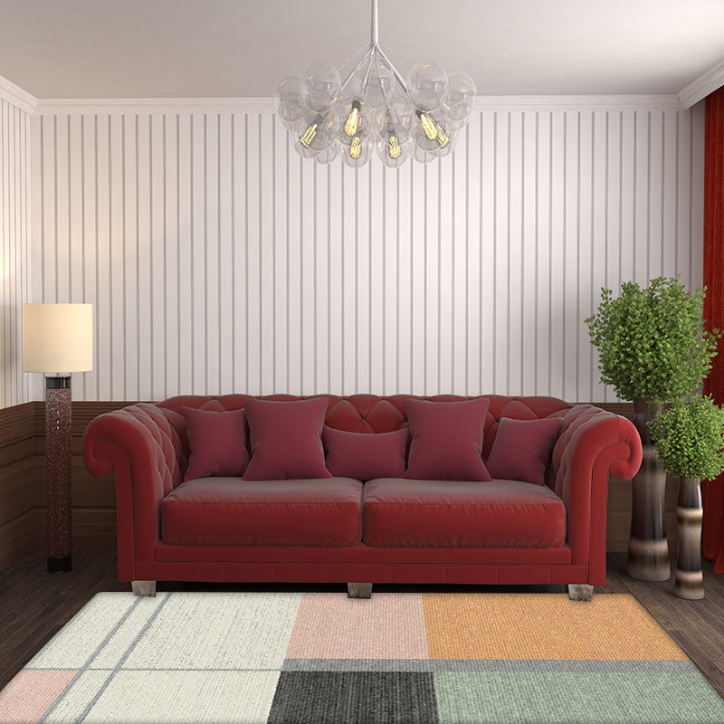 Modern living room rug Multicolor color block print rug Polyester washable non-slip backing rug