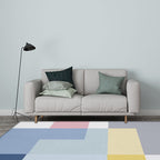 Modern living room rug Multicolor color block print rug Polyester washable non-slip backing rug