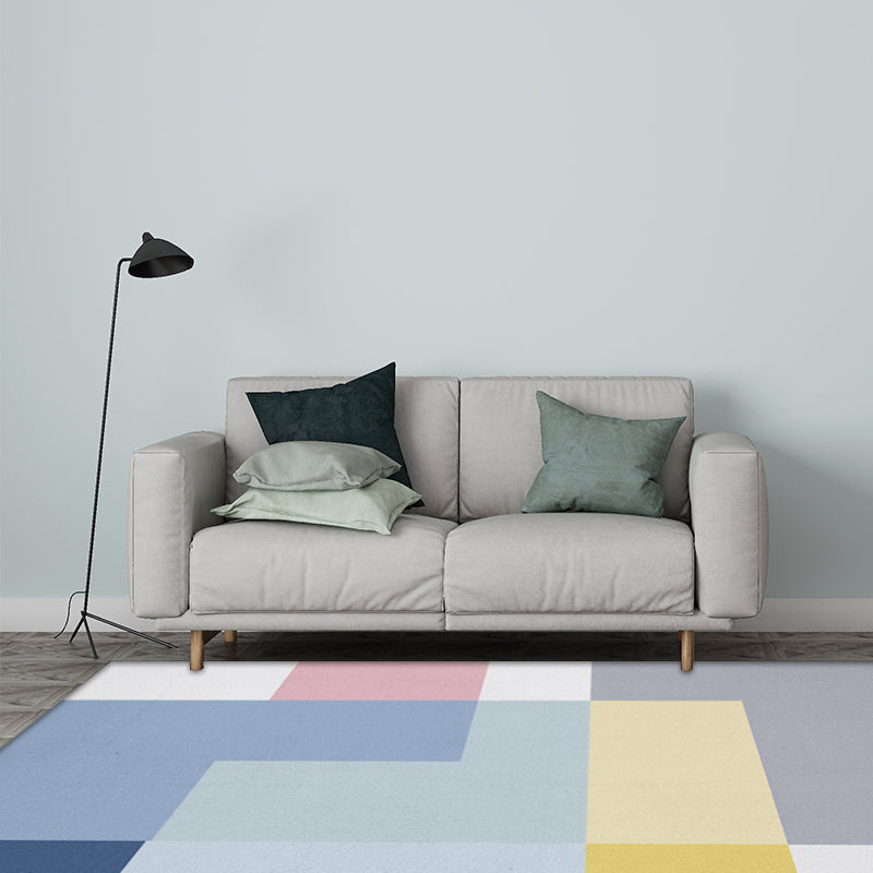 Modern living room rug Multicolor color block print rug Polyester washable non-slip backing rug